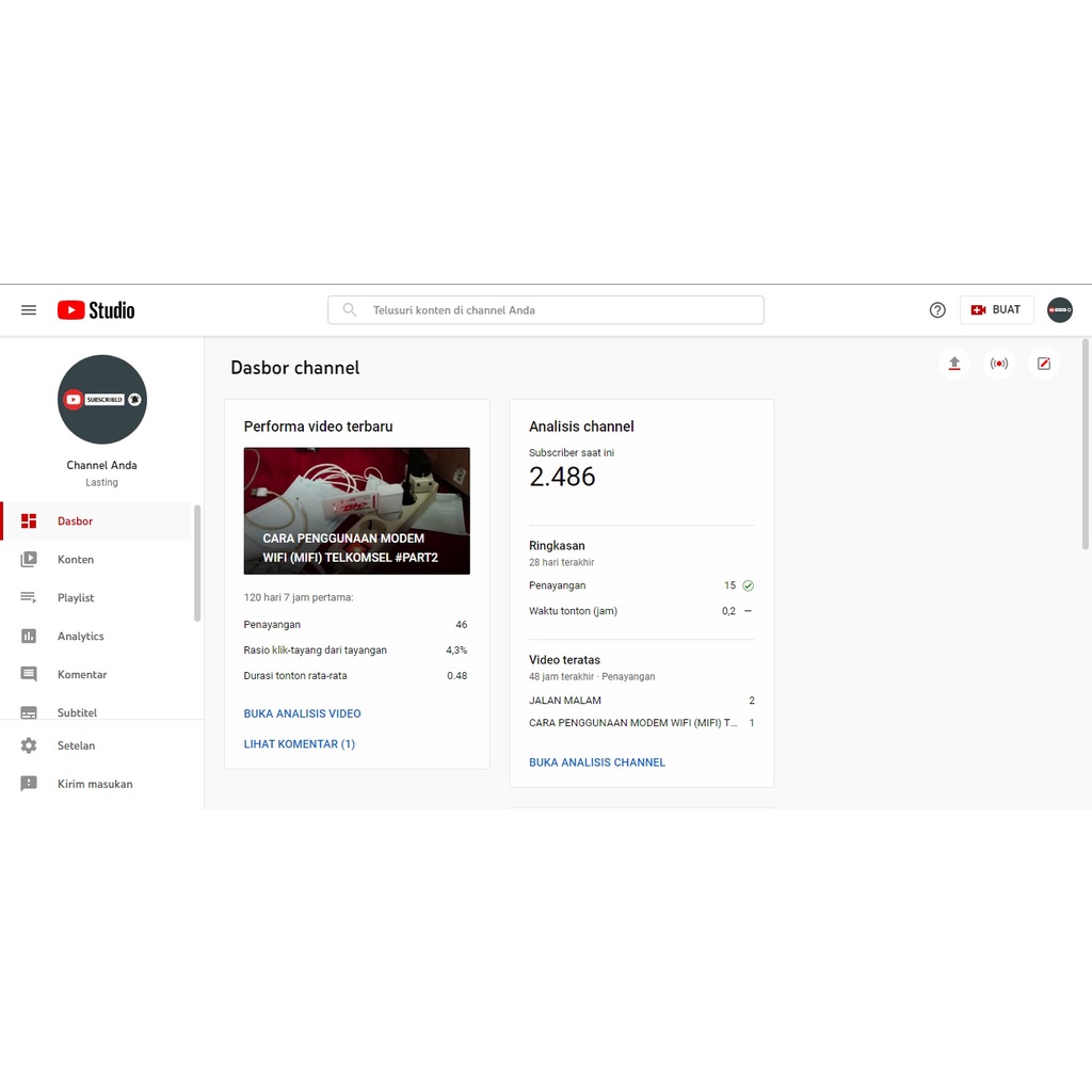 [SOLD] Akun Youtube Murah Subs 2400 Real Bukan bot dan tidak drop