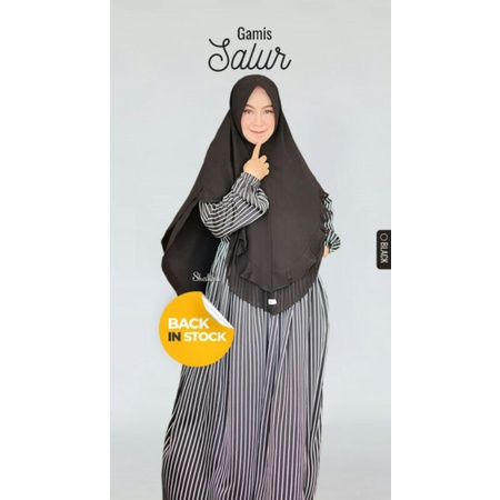 Gamis Salur Hitam Baju Muslimah Dress garis Size XS by Shaliha