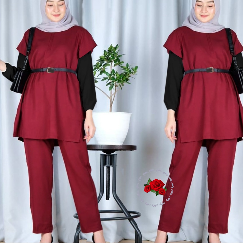 GH - SET ZAVIA / SETELAN MUSLIM / BAJU CASUAL WANITA / SETELAN MUSLIM TUNIK DAN CELANA PANJANG / BAJ
