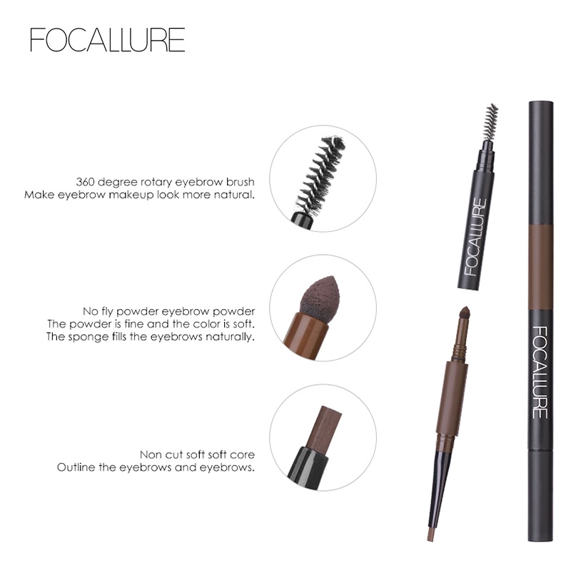 Focallure 3 in 1 Auto EyeBrows Pen Waterproof Eyebrow Pencil Automatic Pen With Powder