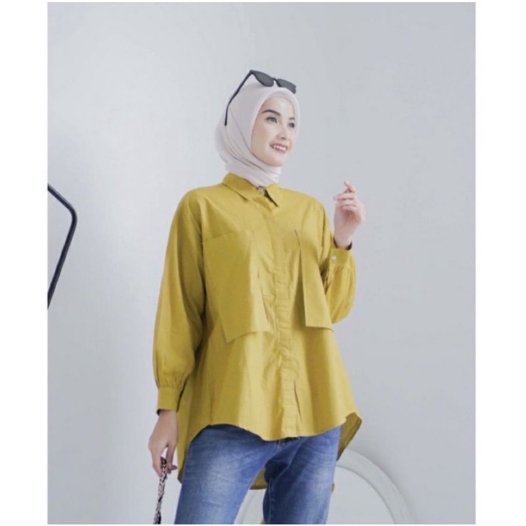Kemeja Pocket Jazlyn Shirt / Kalina Shirt / Kemeja Wanita Oversize / Kemeja Linen / Atasan Wanita Ov