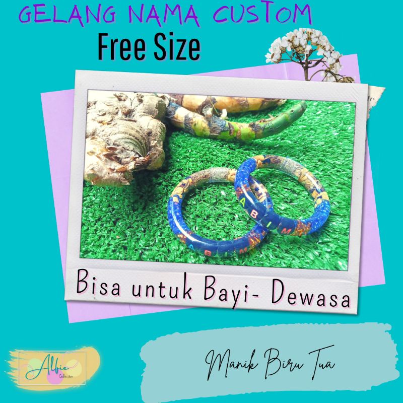 Gelang Nama Custom Anak Bayi Murah Plastik Manik Biru Tua