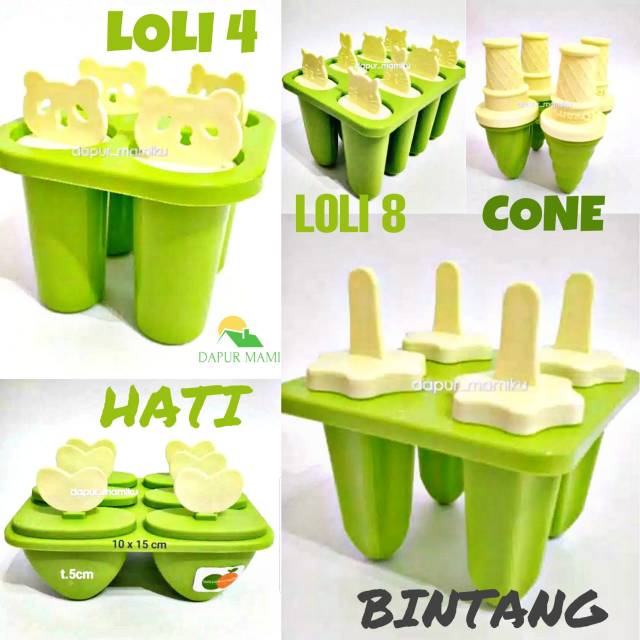 DAPURMAMI Cetakan Ice Cream Lolly Bintang Hati Cone pencetak es krim