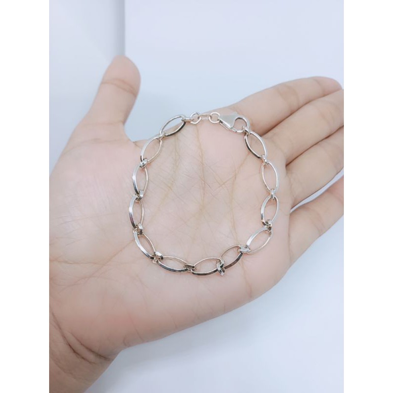 gelang rantai oval hollo silver925 / perhiasan gelang tangan perak asli lapis mas putih