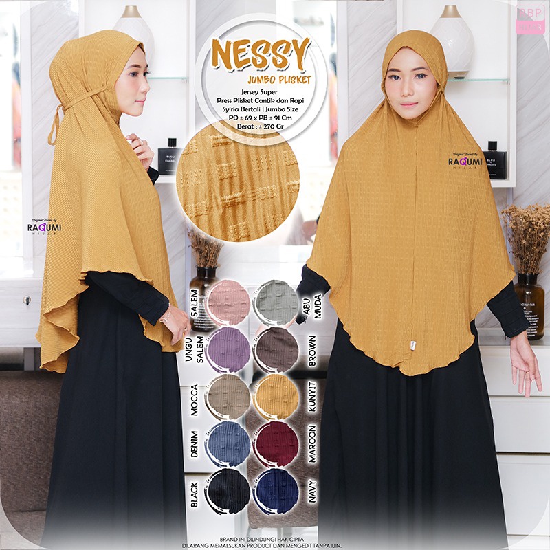 Jilbab Khimar Syar'i Instan Nessy Jumbo Plisket Raqumi Hijab