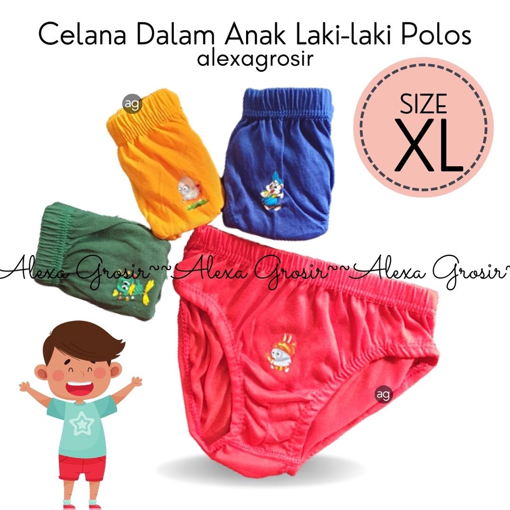 Celana dalam anak 4-5 Tahun Size XL BonBon Karakter Model Polos Sticker-ALEXA