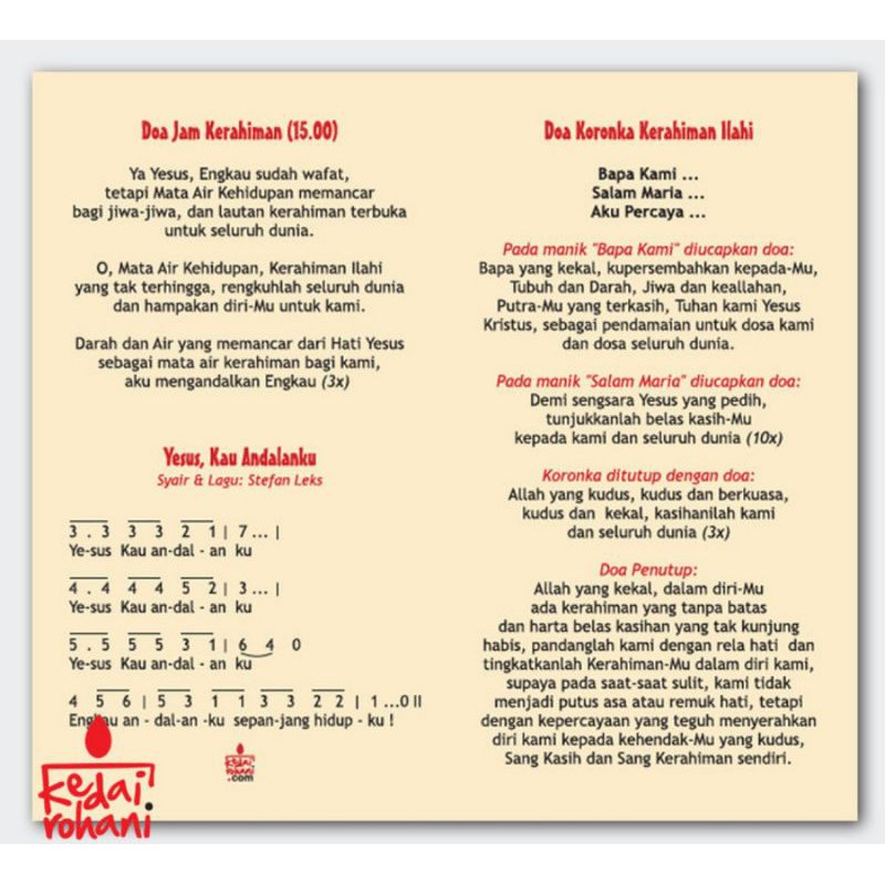Kaplet Lembar Flyer Doa Kerahiman Illahi Yesus Engkau Andalanku Jesu Ufam Tobie Koronka Shopee Indonesia