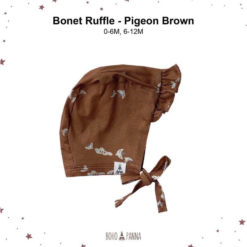 BOHOBABY / BOHOPANNA RUFFLE BONET PRINT printed motif bonnet topi anak bayi perempuan-PIGEON BROWN