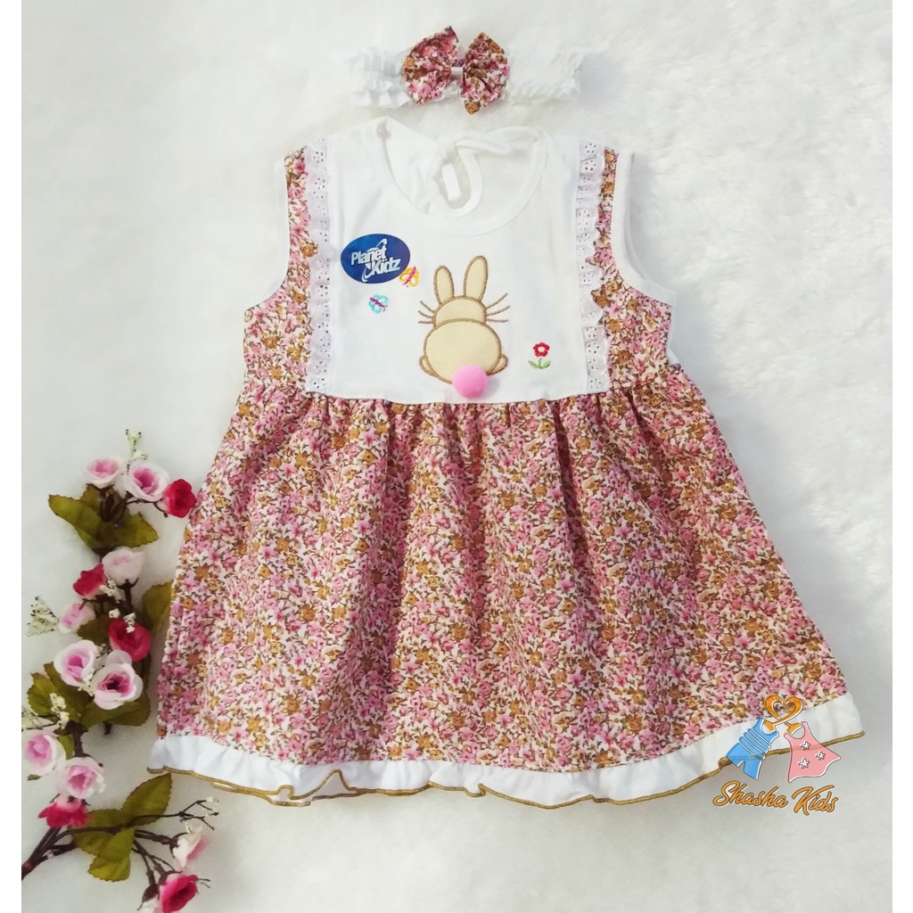 [S-021] Baju Bayi Perempuan/Dress Bayi Perempuan Planet Kids motif tikus lucu Murah 0-6 bln Bonus BANDANA