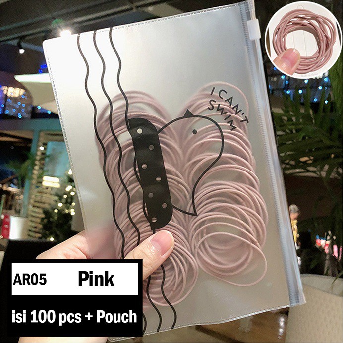 Ikat Rambut Karet Polos Elastis Gaya Korea Wanita / Karet Rambut / Karet Gelang Kucir isi 100pc MCO - AR05-Pink