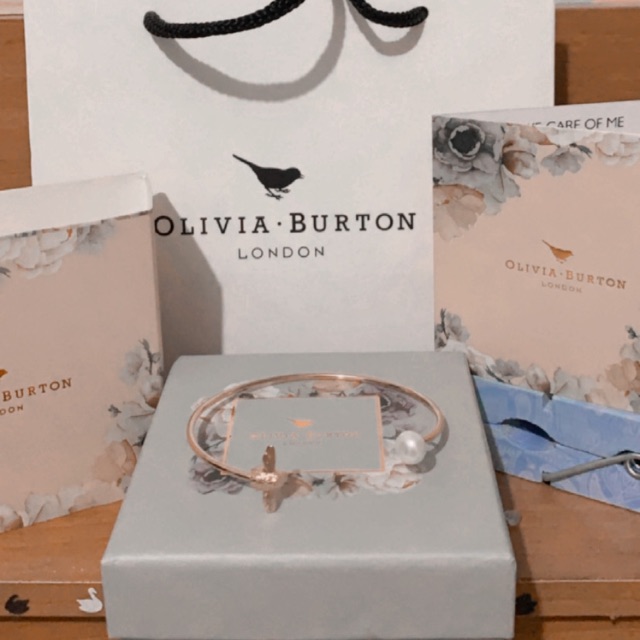 Olivia burton bangle bracelet - bea pearl rose gold