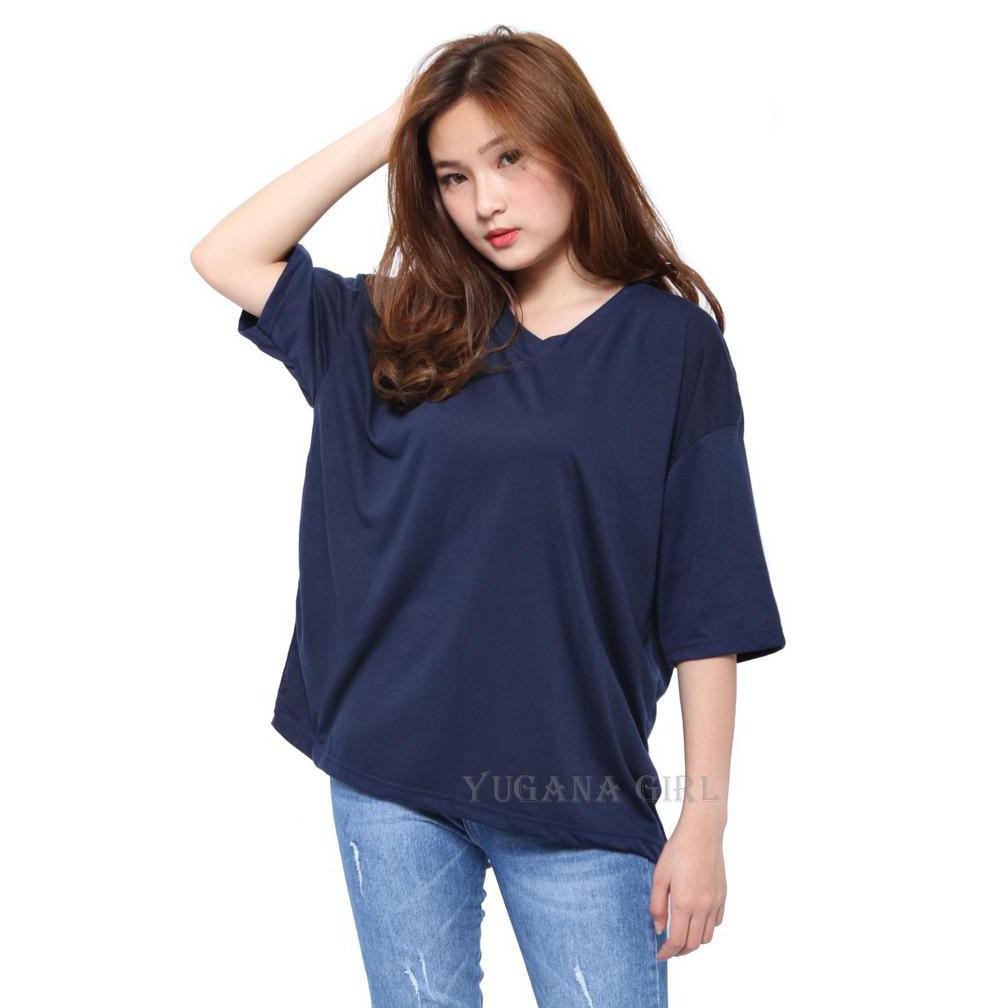Fashion Baju Kaos Atasan Jumbo XXL T-Shirt Murah Wanita Kekinian V-Neck Spandex