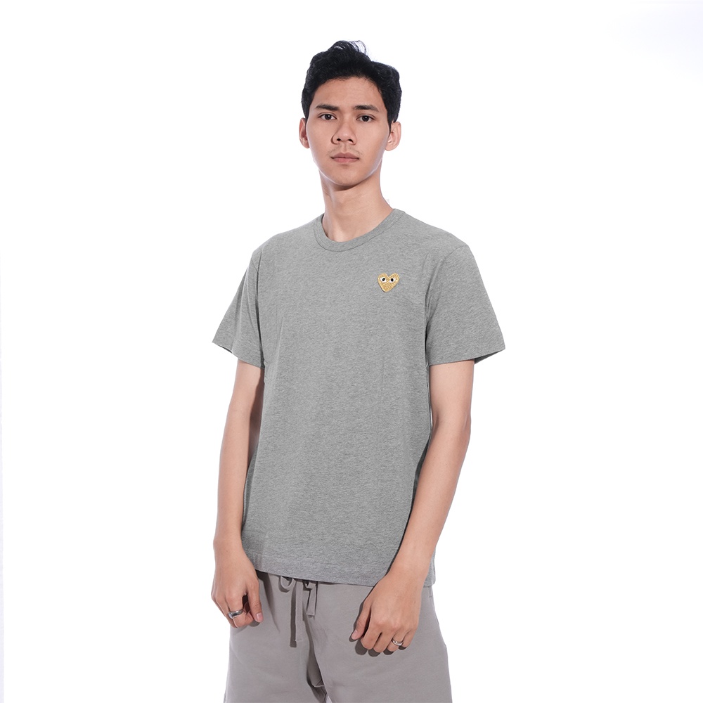 CDG Play Golden Heart Patch T-Shirt Grey