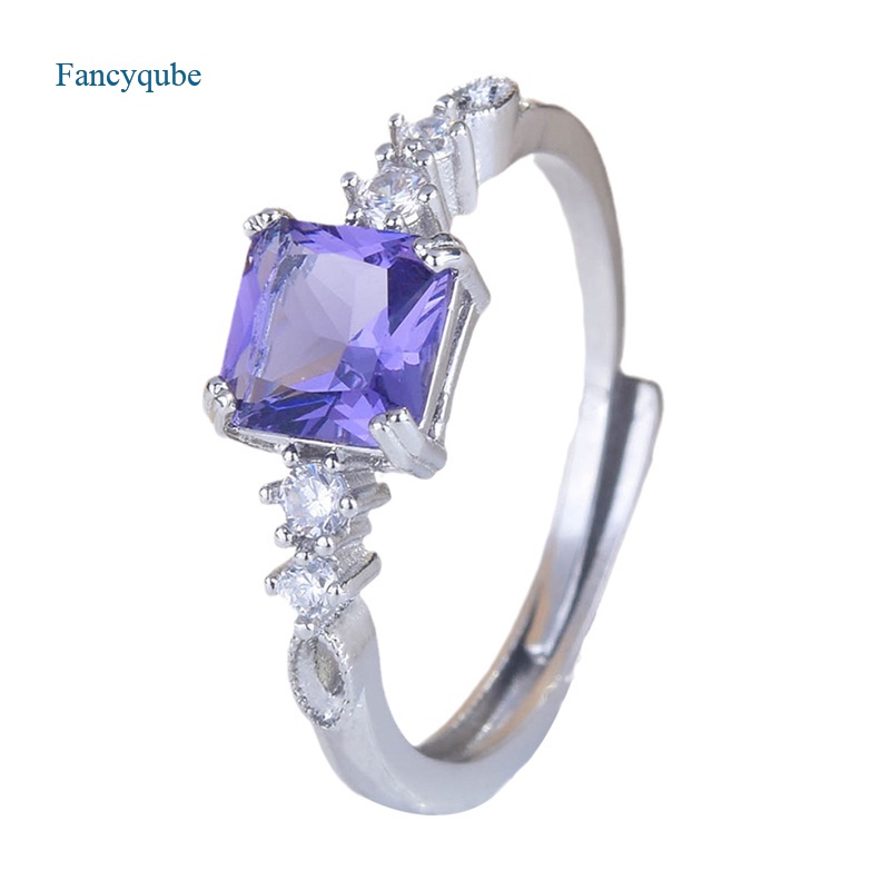 Fancyqube Cincin Model Terbuka Bentuk Persegi Kecil Bahan Zirkon Warna Ungu Untuk Wanita