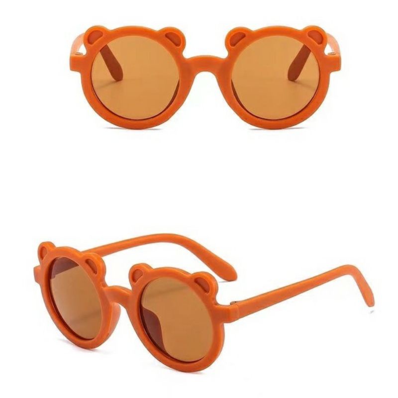 KACAMATA ANAK BULAT ANTI UV KEKINIAN / SUNGLASSES BABY ANTI UV / LUCU / RETRO-Brown telinga