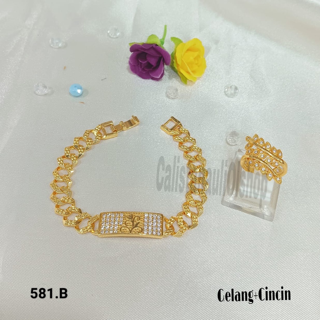 GELANG+CINCIN SISIK LINGKAR DLM BUNGA MANIS PERHIASAN EMAS  KOREA ANTI KARAT DAN ANTI LUNTUR