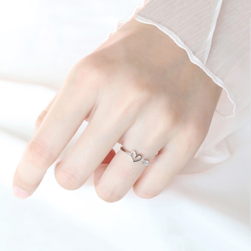 Cincin Kasual Ring 925 Perak Hollow Cinta Hati Latihan Kilat Pembukaan Perhiasan Rings Women Jewelry