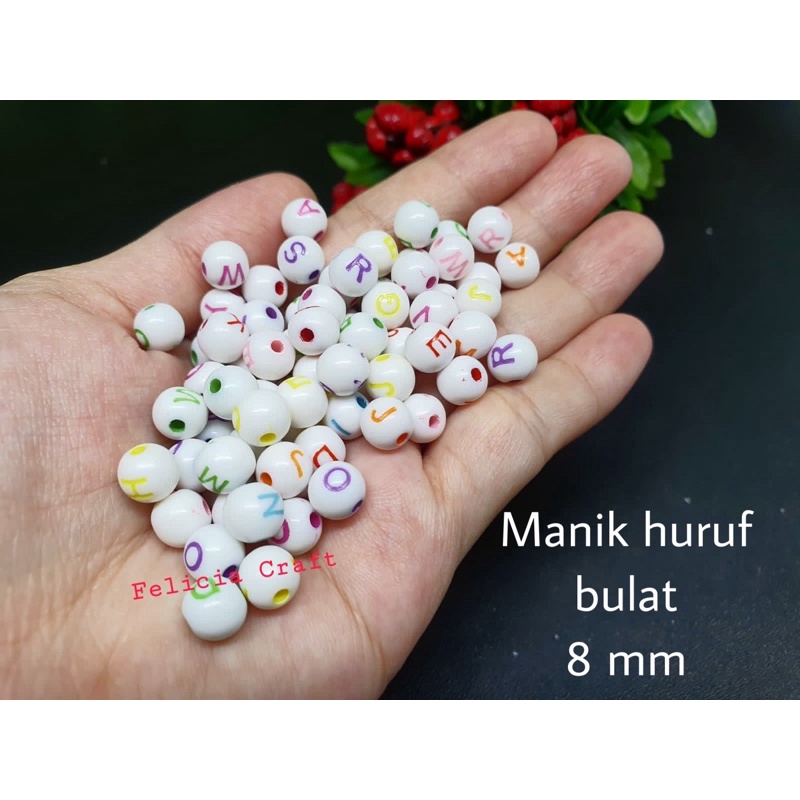 20gr. Manik huruf bulat putih 8mm