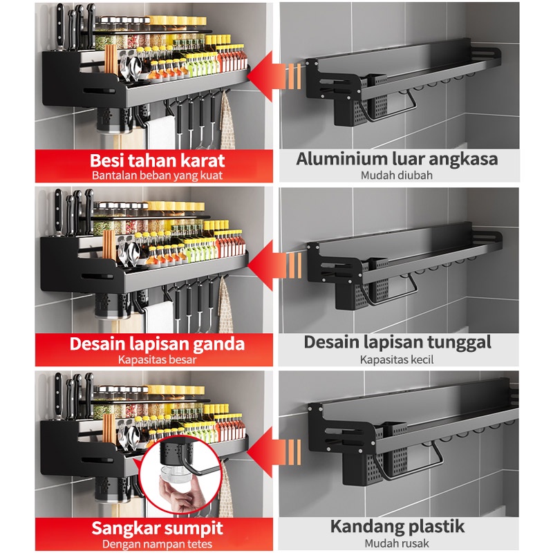 Rak Bumbu Dapur Dinding Kitchen Rack Tempat Pisau Rak Gantung Rak Dapur Rak Sendok Garpu