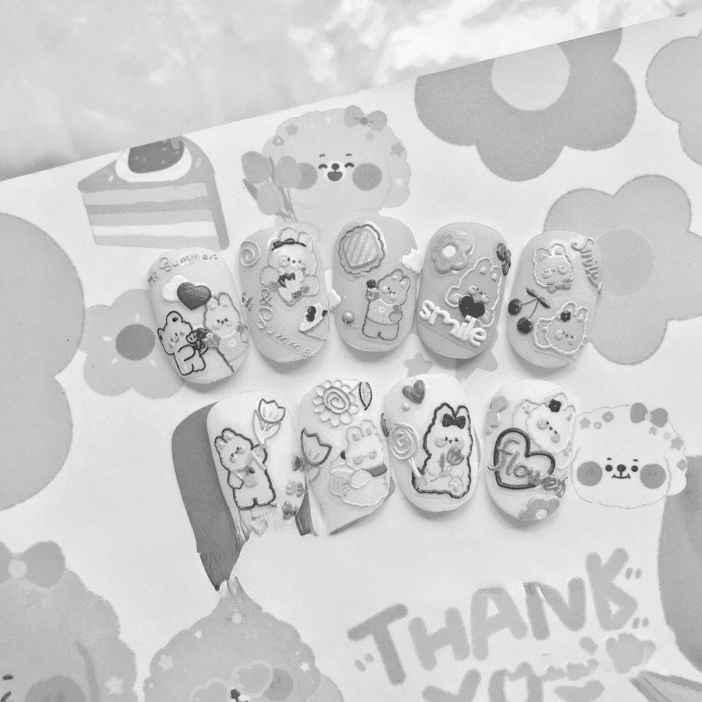 MXBEAUTY Stiker Timbul Kuku Anime Gadis Kuku Kecantikan Dekorasi Kuku Salon Kuku Kelinci 3D Stiker Perekat