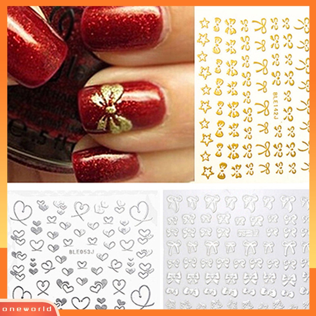 (ONWO) Stiker Nail Art DIY Bentuk Hati Dan Pita Untuk Dekorasi Manicure