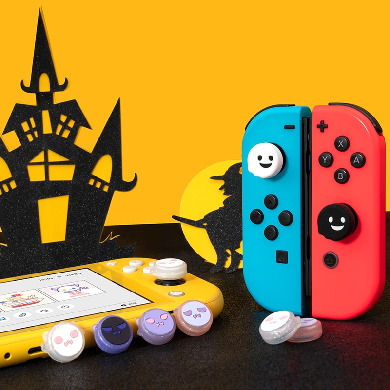 4pcs / Set Cover Tombol Analog Joycon Bahan Silikon Motif Hantu Halloween Untuk Nintendo Switch