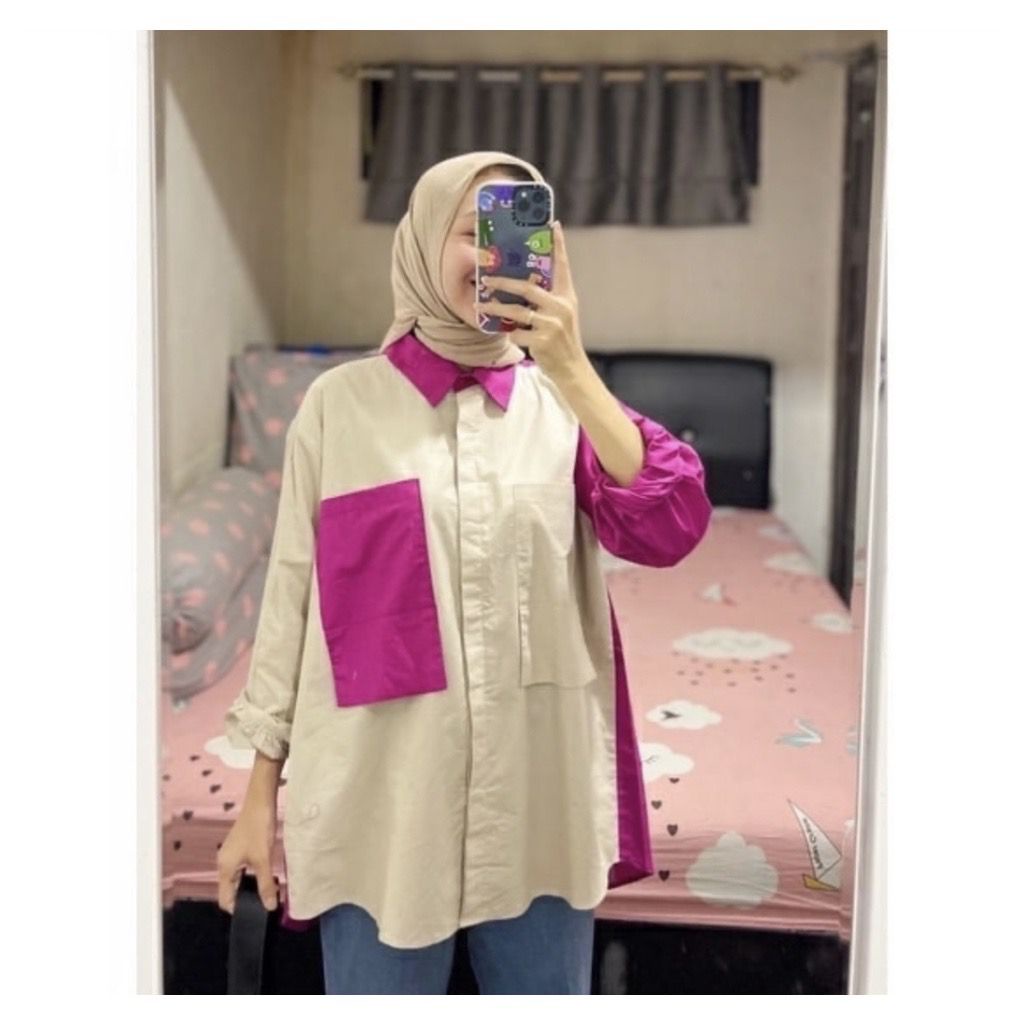 1KG MUAT 5PCS | PLOPIN TOP KEMEJA TWO TONE HITS OOTD SELEBGRAM FASHION GROSIR MURAH WANITA TERKINI