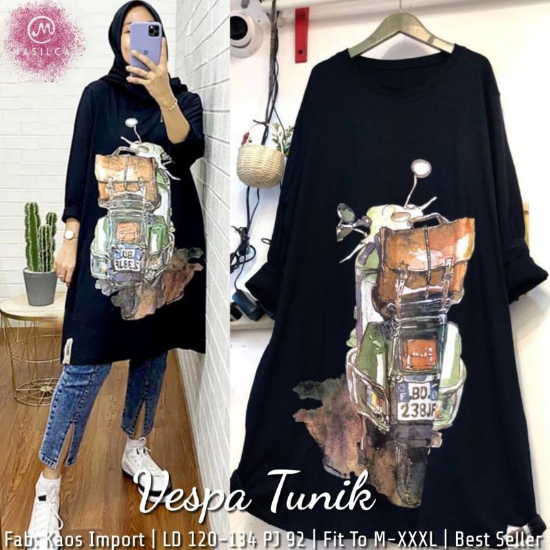 Tunik Wanita Kekinian Vespa Series Bahan Kaos Best Seller