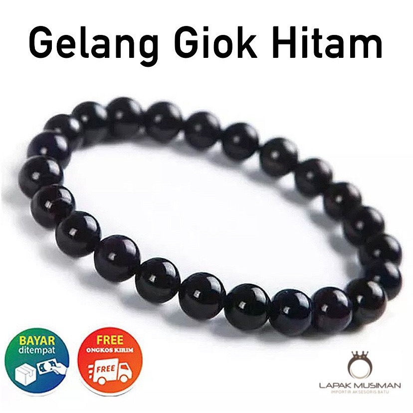 [Bayar di Tempat] Gelang Batu Giok Hitam Asli Original Kode LM 08