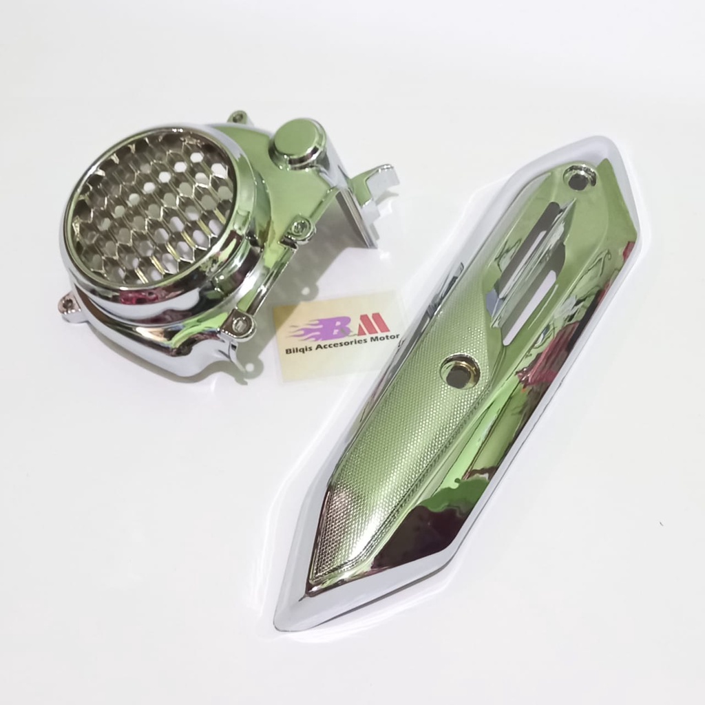 Paket Variasi Motor Beat Genio Beat Deluxe 2021 Cover Tutup Kipas Tutup Knalpot Crome Motor Beat Spo