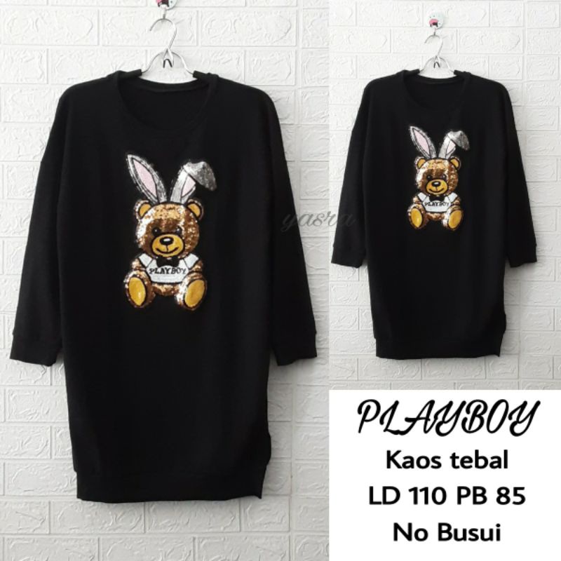 PLAYBOY KAOS TUNIK / KAOS HITAM TUNIK LENGAN PANJANG