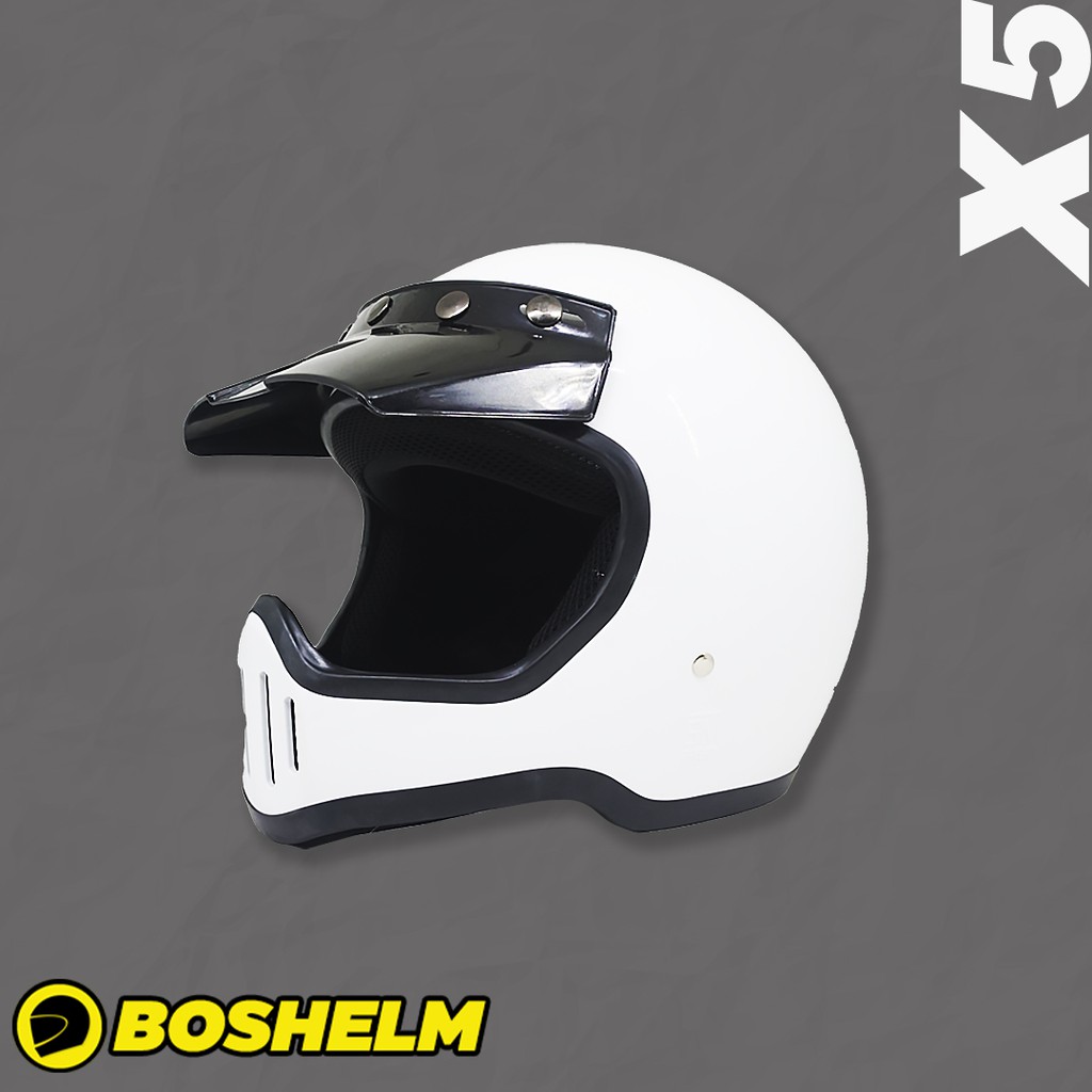 BOSHELM Helm Cakil Fino X5 PUTIH GLOSSY Helm Retro Full Face SNI