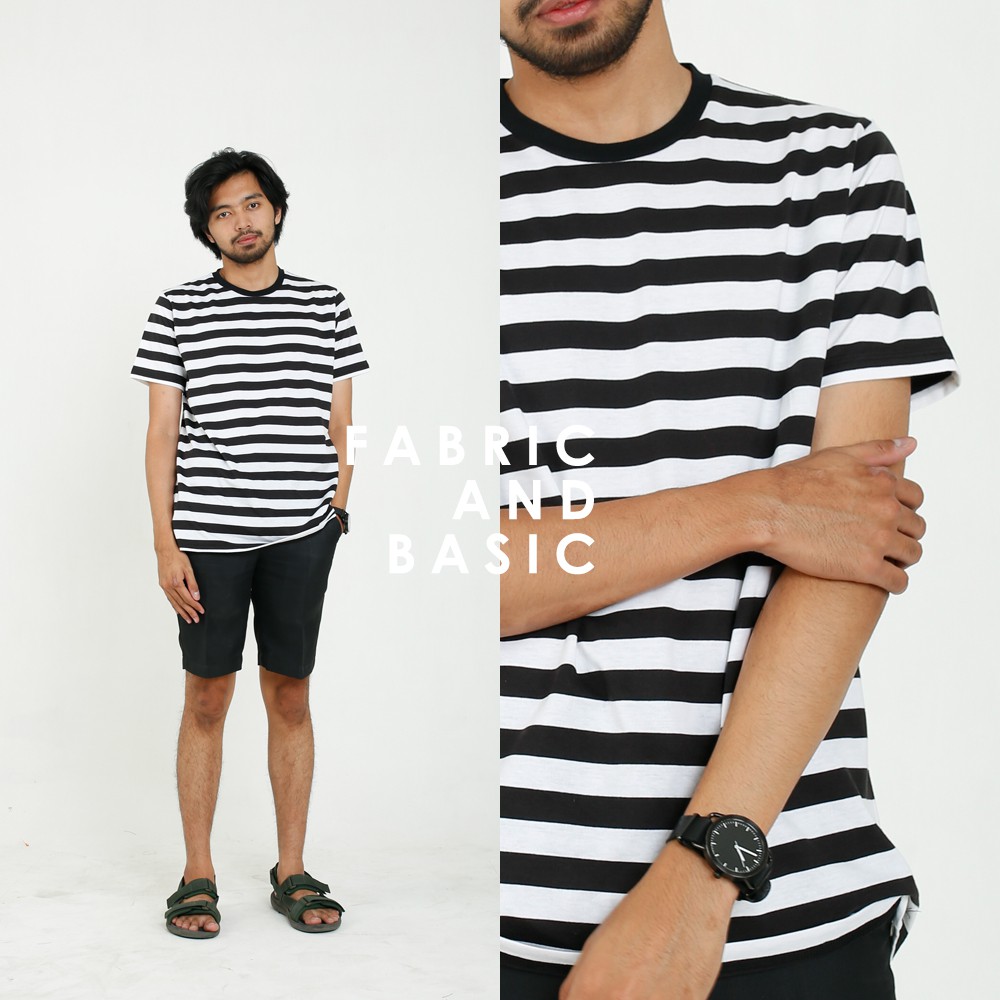 Kaos Stripe Pria Big Black Cotton Combed 30s - Kaos Garis Garis Unisex Pria Wanita