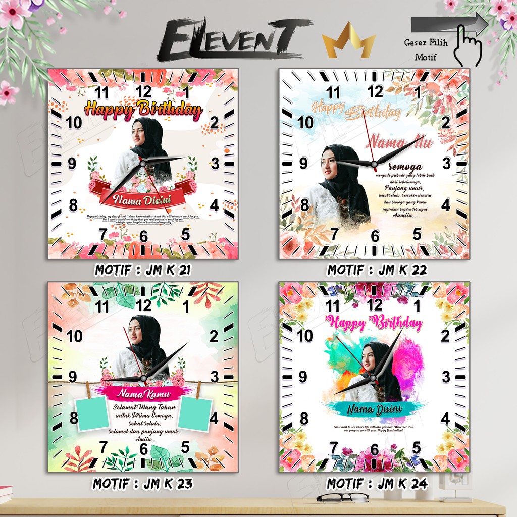 Hadiah Jam Dinding 20x20cm Custom Foto Unik Kado Wedding Ulang Tahun Wisuda Pernikahan Ultah  Pernikahan Ulang Tahun Ultah Panjangan Dinding walldecor rumah menarik Murah