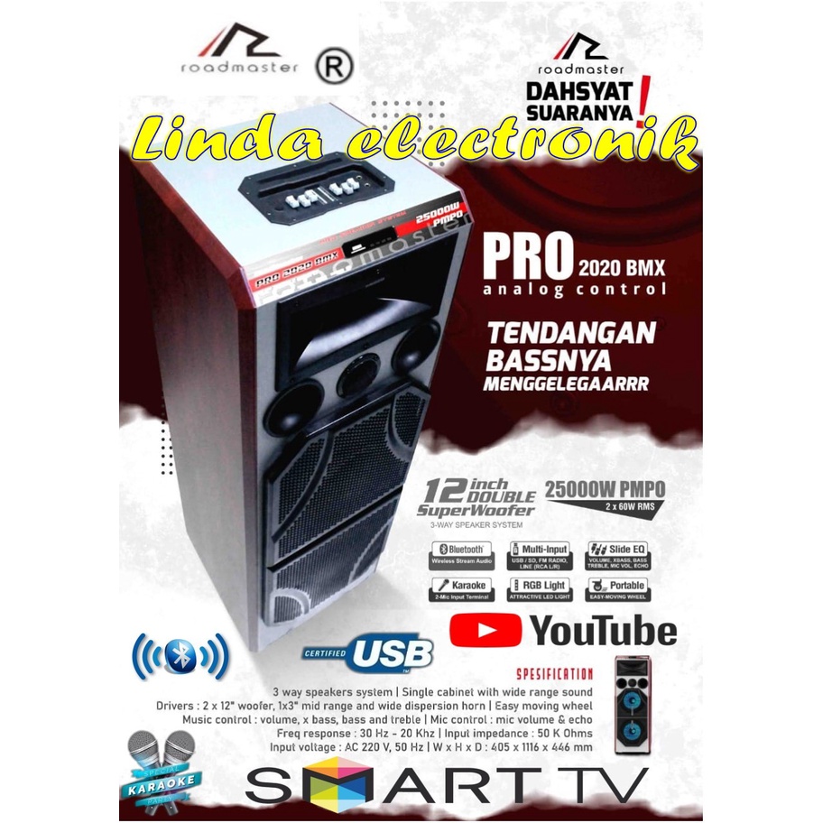 spaker aktif roadmaster pro 2020 bmx analog control 12'' double woofer