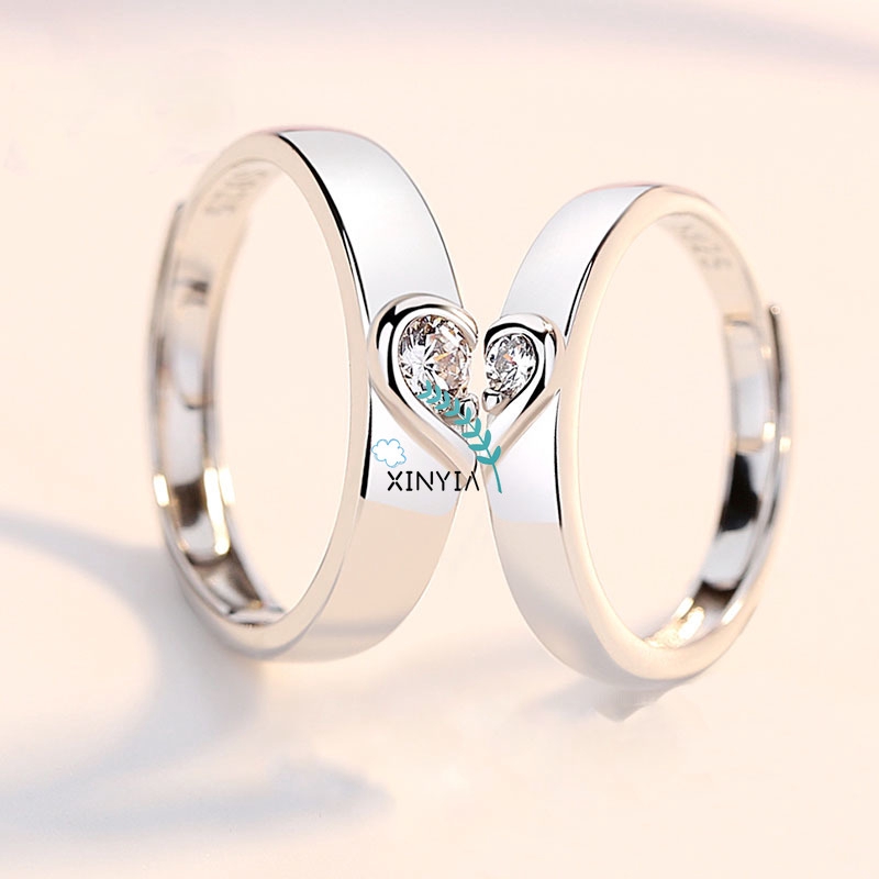 2 Pcs 925 Silver Cincin Tunangan/nikah/kawin Berlian Mode Wanita Cincin Pasangan Couple Rings