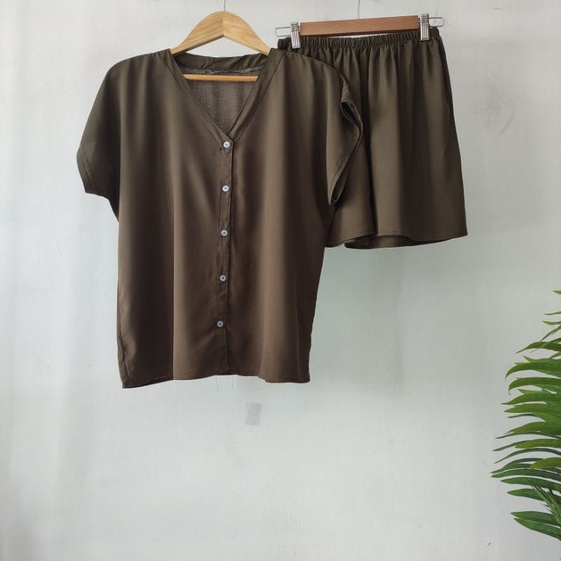 PIYAMA KANCING PENDEK | PIYAMA RAYON | BAJU TIDUR RAYON-VN MINT TUA