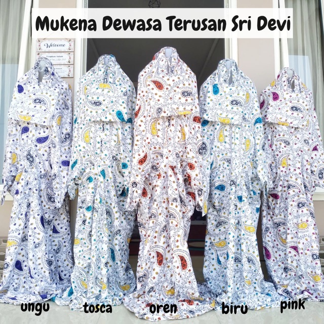 Mukena Dewasa Terusan Sri Devi (Mukenah Putih Motif Bunga Batik Katun Rayon Free Tas Ecer Grosir)