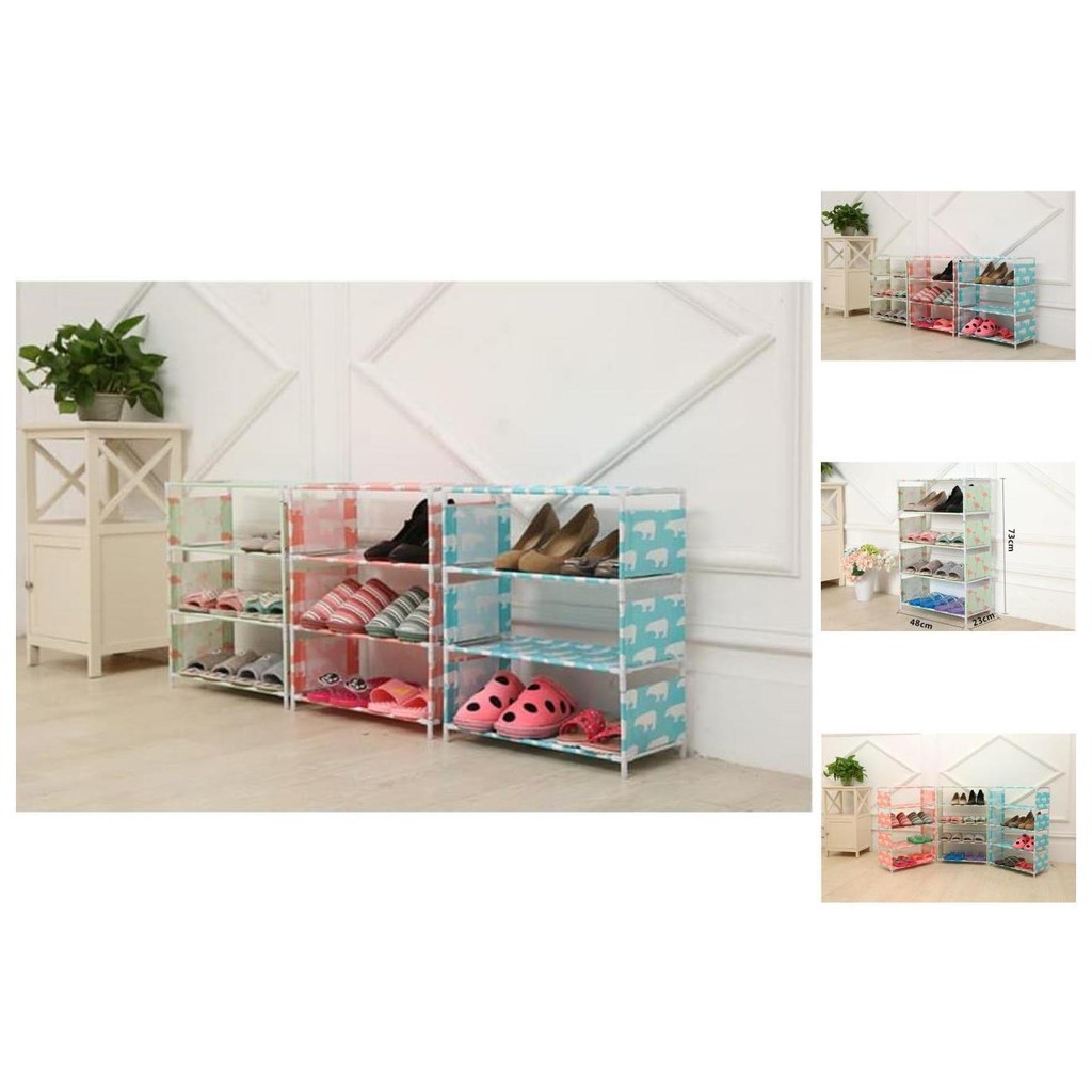 Shoes Rack Rak Penyimpanan Sepatu Sandal Serbaguna Portable Murah Empatlayer Pink Shopee Indonesia