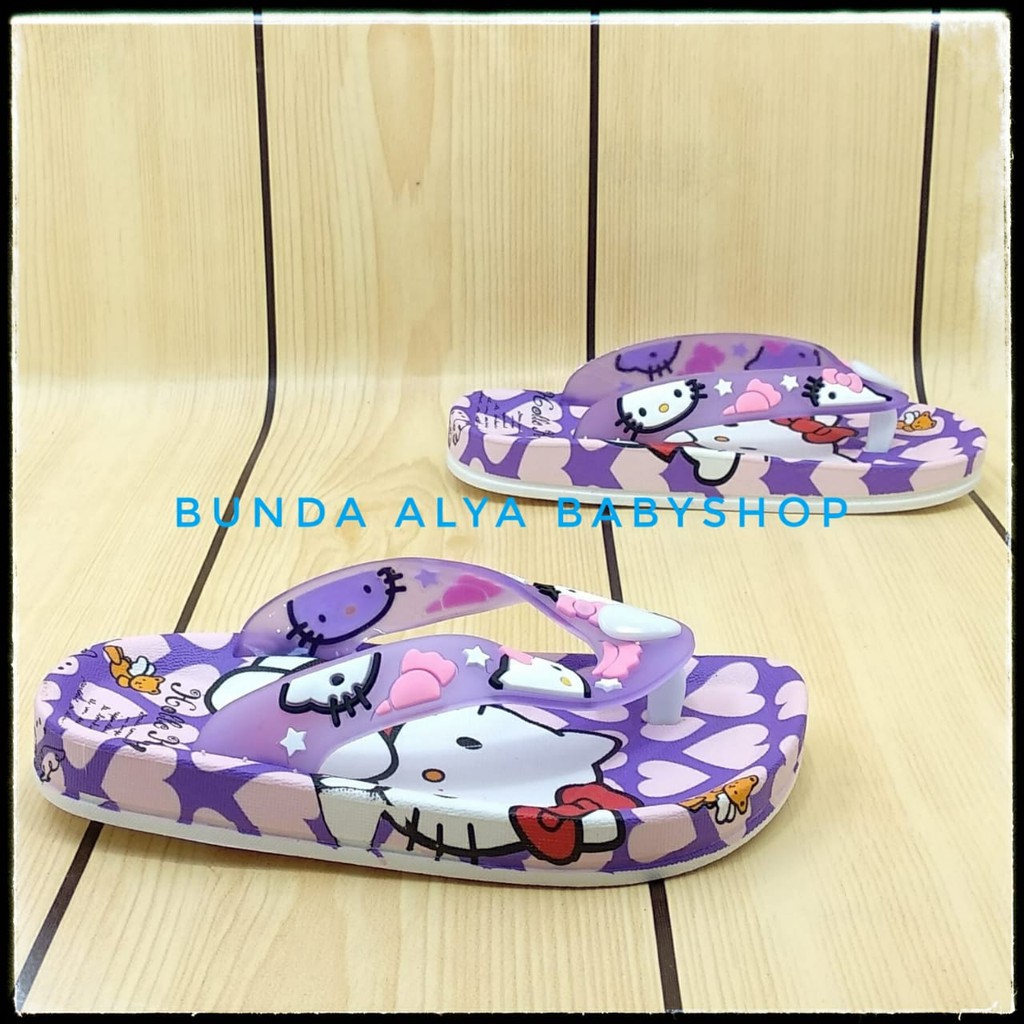 Sendal Anak Perempuan Jepit IMPORT Usia 2 3 4 5 6 7 Tahun UNGU Motif Kitty - Sandal Jepit Anak Cewek Elastis Alas Karet Anti Licin - Sendal Harian Anak Perempuan