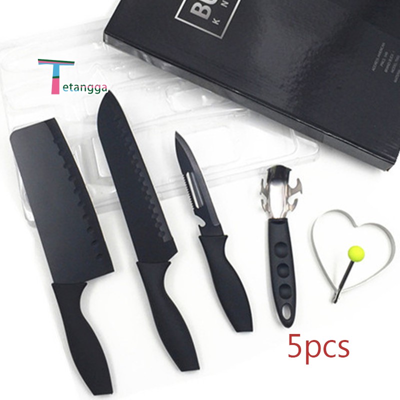 Set Pisau Dapur isi 5pcs Hitam  Pisau Set 5 pcs Black Black Kitchen Knife Set 5 Pieces High-quality