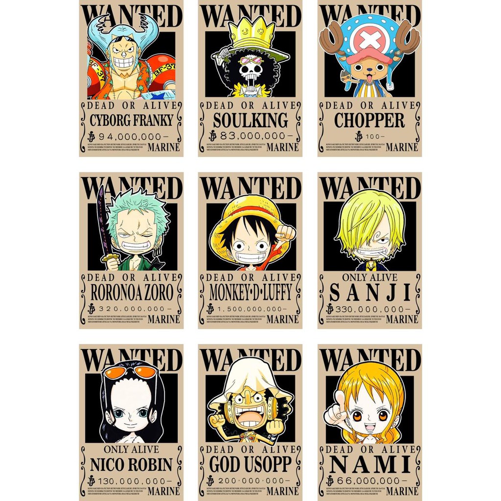 Set Poster Mugiwara Chibi Anime Manga One Piece (Tanpa Bingkai)