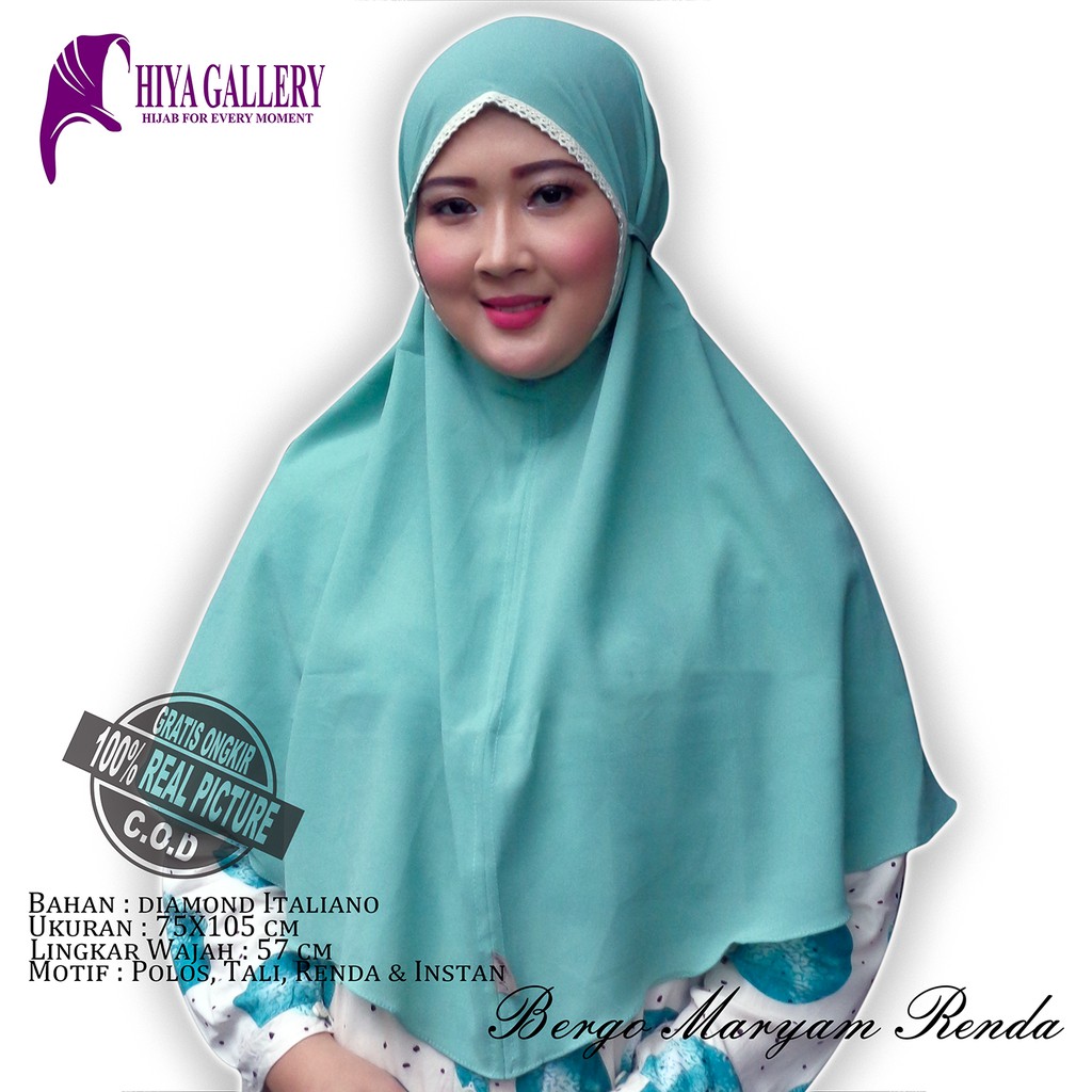Hijab Instan Bergo Maryam Renda Diamond Italiano Kekinian By Mimah 72X105