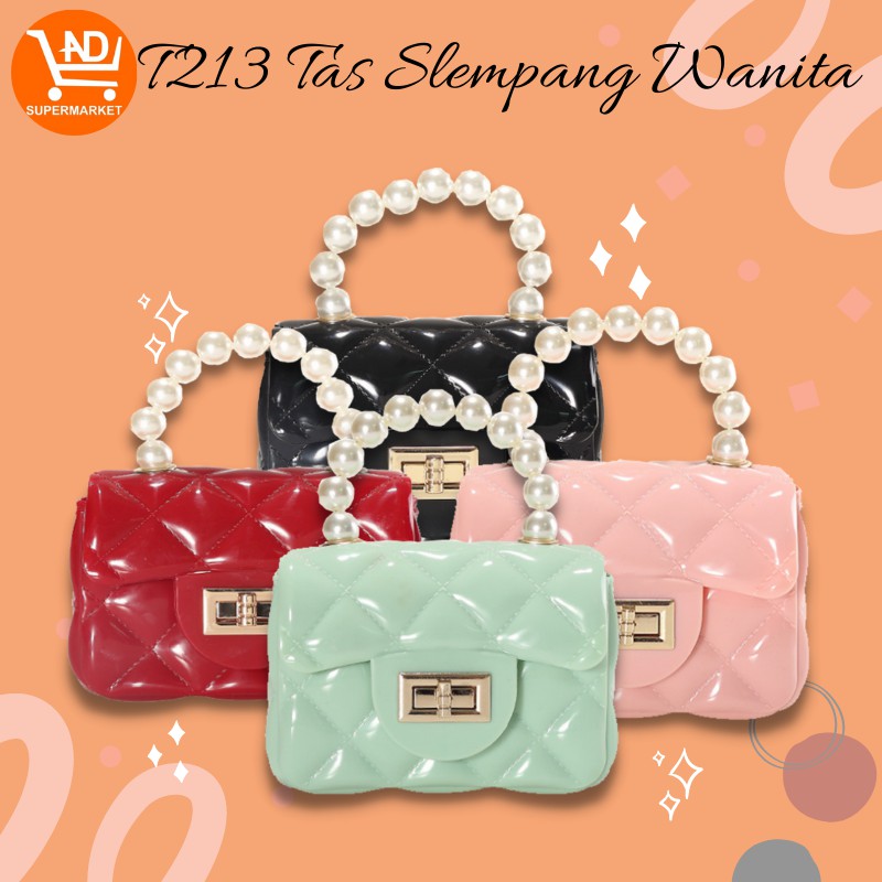 AND /COD / Tas Slempang Mini Dengan Mutiara Bahan Jelly Glossy Tas Pesta Wanita Gaya Korea Hits T213