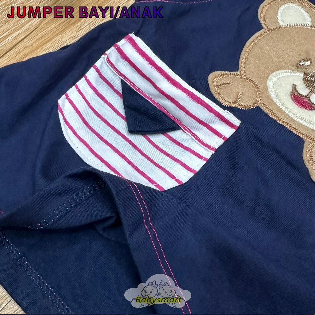 Babysmart - Baju Dress bayi/Anak Perempuan Cewek HANSOP/ROMPER motif BEAR SALUR DAXIA RK TR 216 SNI usia 0 -12 bulan / Pakaian anak