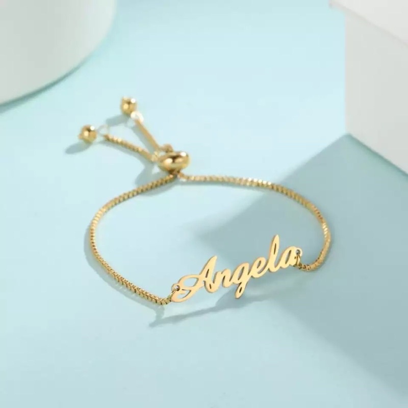 Gelang Nama Ukir Nama Custom Lapis Emas Grafir nama