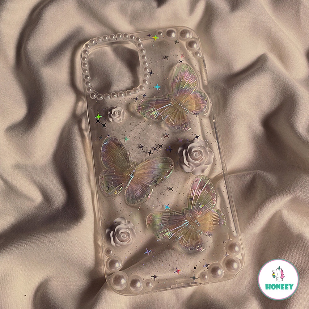 Soft Case TPU Glitter Mutiara Butterfly Untuk Iphone 14 13 12 Pro 11Pro Max XR Xs Max 8 7Plus