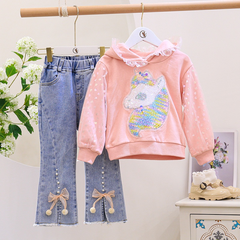 CHUBBI 78 Setelan Set Anak Perempuan Super Unicorn+Jeans