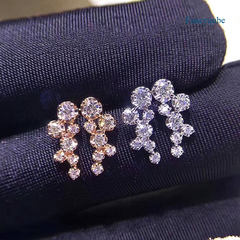 Fancyqube Anting Stud Cubic Zirconia 3 Warna Bahan Metal Untuk Wanita