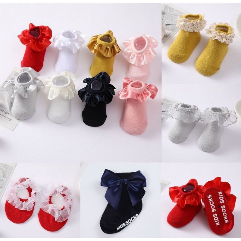 Part 2 - Kaos Kaki Anak Bayi Balita Perempuan Antislip RUFFLE PITA MIX Import